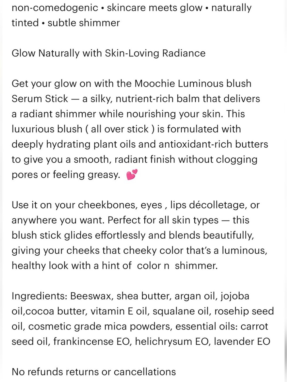 Moochie Natural Luminous All Over Face Serum Sticks- Highlighter, Bronzer, Blush - Picture 2 of 4